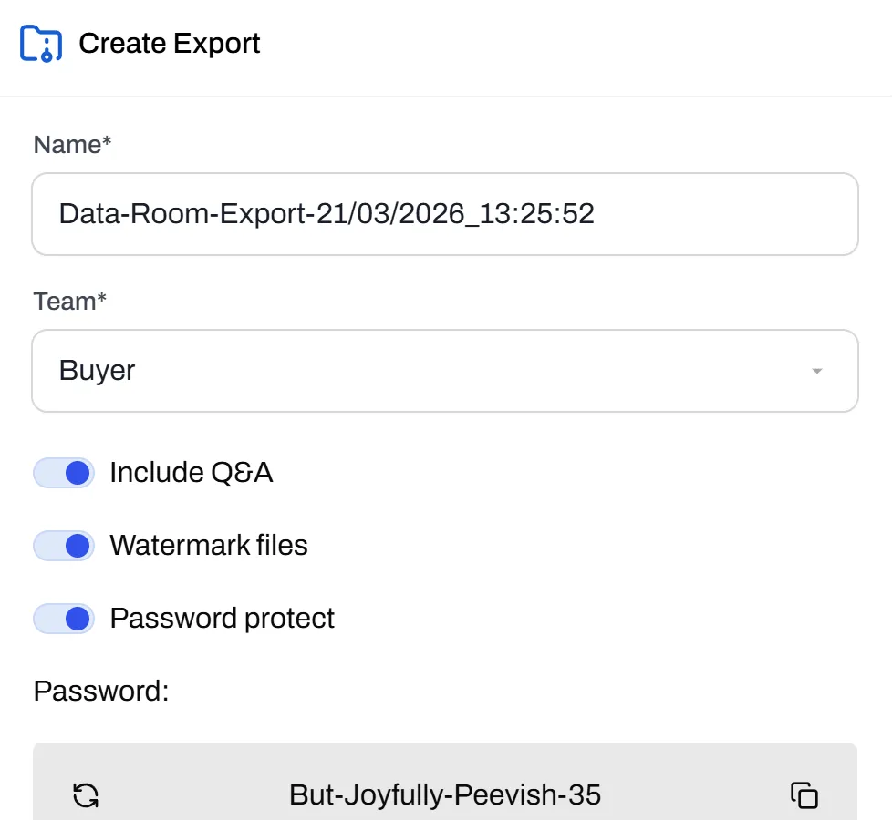 Export and reporting interface